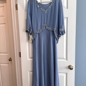 J Kara Blue Maxi Dress with Silver Embellishments